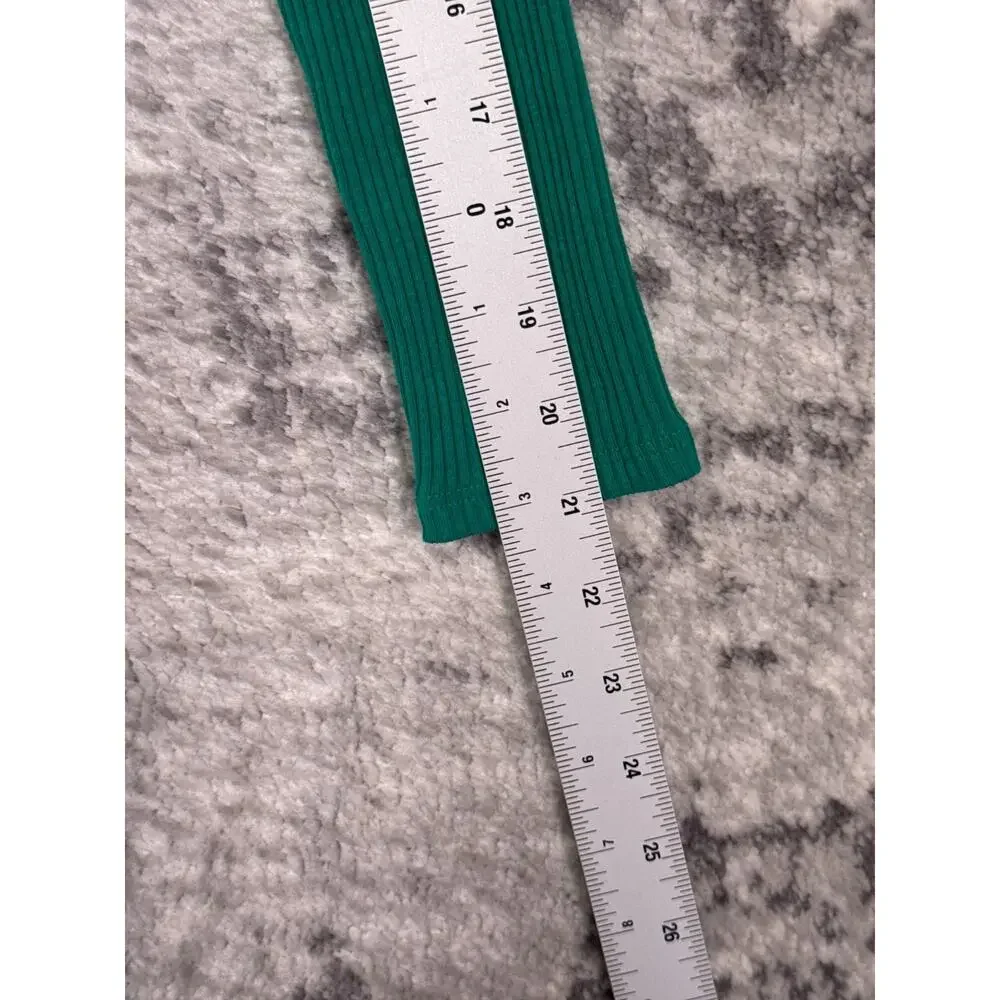 New Free People Dress XS Womens Green Ribbed Square Neck Long Sleeve Mini